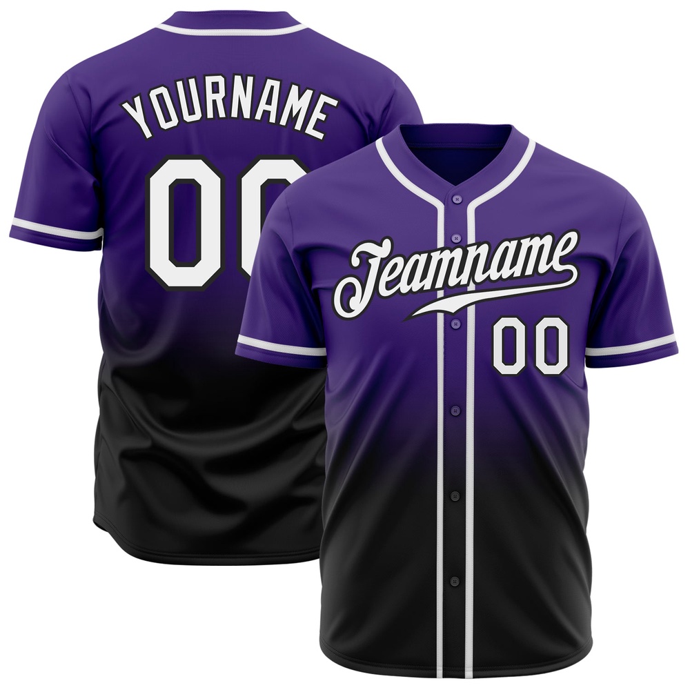 Purple White-Black Authentic Fade Fashion Baseball Jersey, Custom Baseball Jersey, Personalized Sport Jersey Purple White-Black Authentic Fade Fashion Baseball Jersey, Custom Baseball Jersey, Personalized Sport Jersey