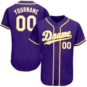 Purple White-Gold Authentic Baseball Jersey, Custom Baseball&hellip;