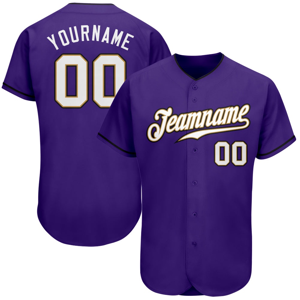 Purple White-Old Gold Authentic Baseball Jersey, Custom Baseball Jersey, Personalized Sport Jersey
