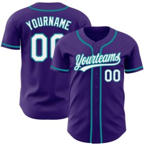 Purple White-Teal Authentic Baseball Jersey, Custom Baseball&hellip;