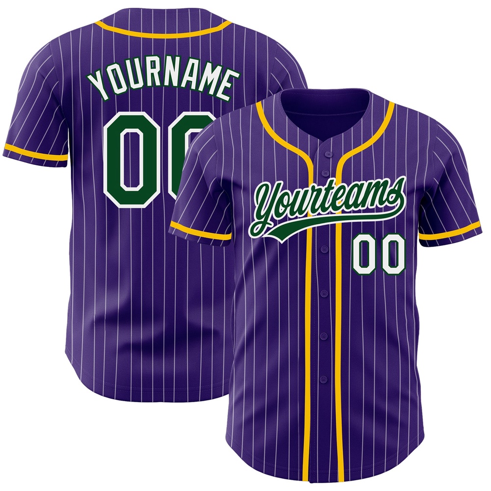 Purple White Pinstripe Green Authentic Baseball Jersey, Custom Baseball Jersey, Personalized Sport Jersey