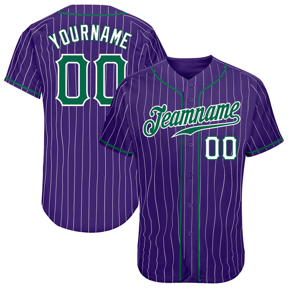 Purple White Pinstripe Kelly Green-White Authentic Baseball Jersey, Custom Baseball Jersey, Personalized Sport Jersey