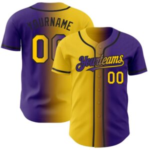 Purple Yellow-Black Authentic Gradient Fashion Baseball Jersey,&hellip;