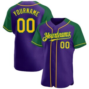 Purple Yellow-Kelly Green Authentic Raglan Sleeves Baseball&hellip;