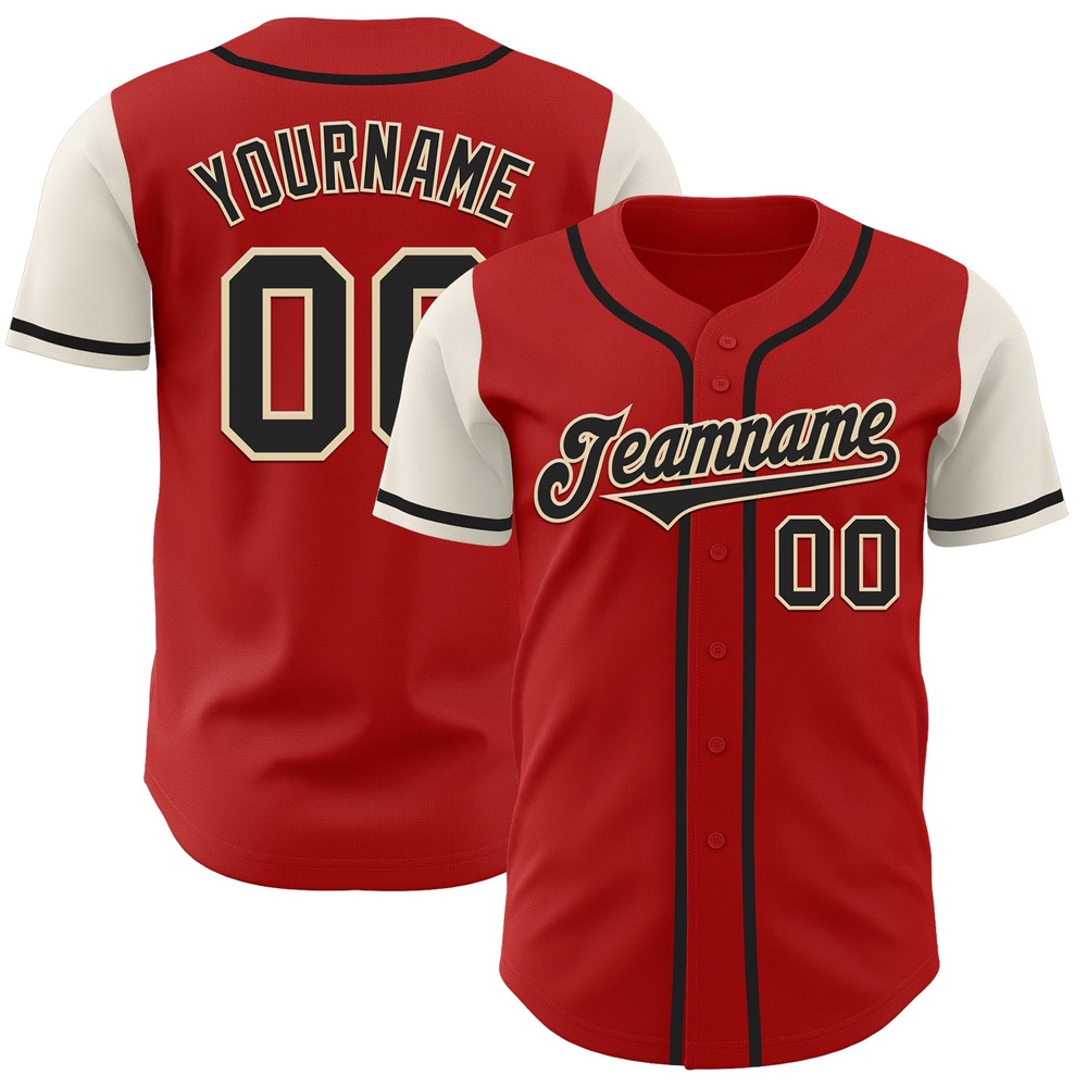 Red Black-Cream Authentic Two Tone Baseball Jersey, Custom Baseball Jersey, Personalized Sport Jersey