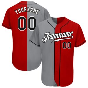 Red Black-Gray Authentic Split Fashion Baseball Jersey,&hellip;