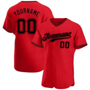 Red Black Authentic Baseball Jersey, Custom Baseball&hellip;