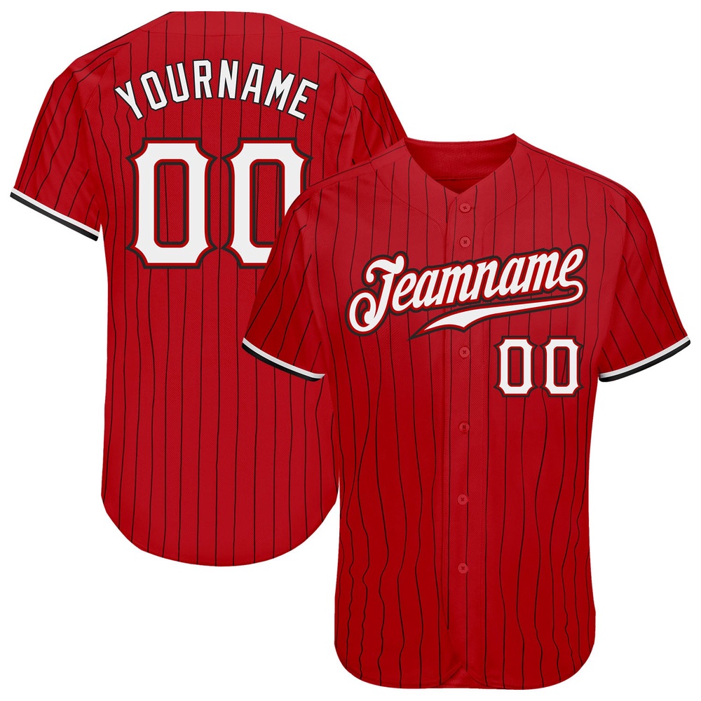 Red Black Pinstripe White-Black Authentic Baseball Jersey, Custom Baseball Jersey, Personalized Sport Jersey