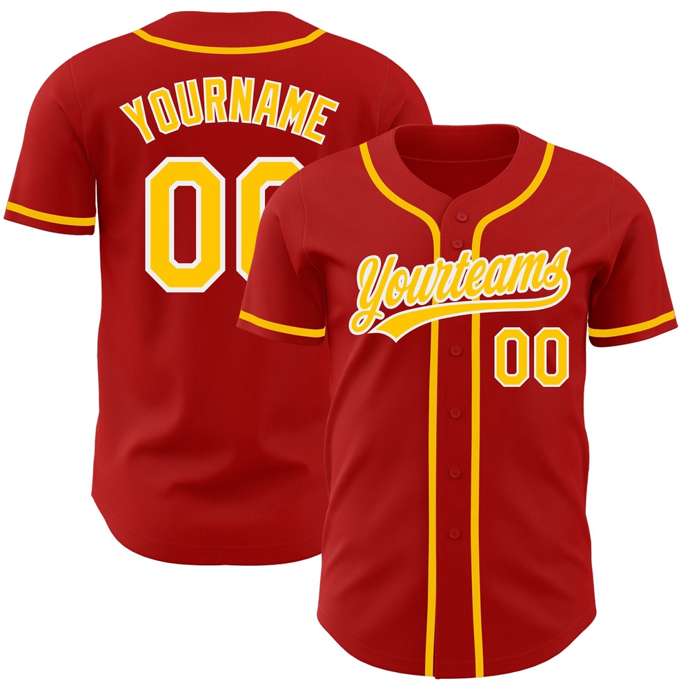 Red Gold-White Authentic Baseball Jersey, Custom Baseball Jersey, Personalized Sport Jersey