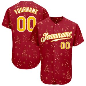 Red Gold-White Christmas 3D Authentic Baseball Jersey,&hellip;