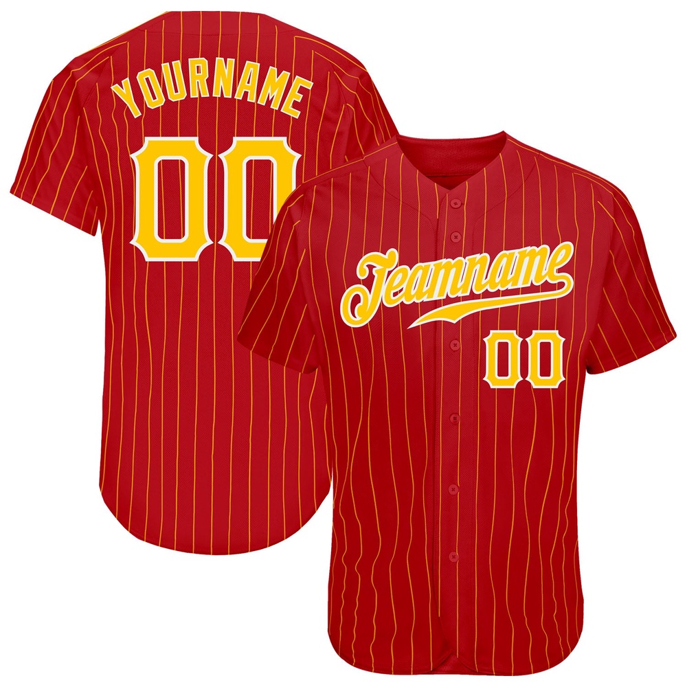 Red Gold Pinstripe Gold-White Authentic Baseball Jersey, Custom Baseball Jersey, Personalized Sport Jersey