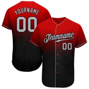 Red Gray-Black Authentic Fade Fashion Baseball Jersey,&hellip;