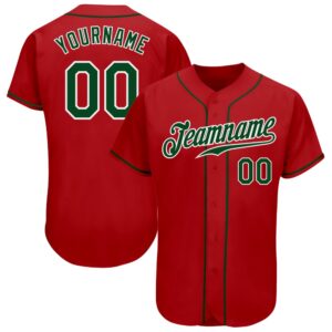 Red Green-White Authentic Baseball Jersey, Custom Baseball&hellip;