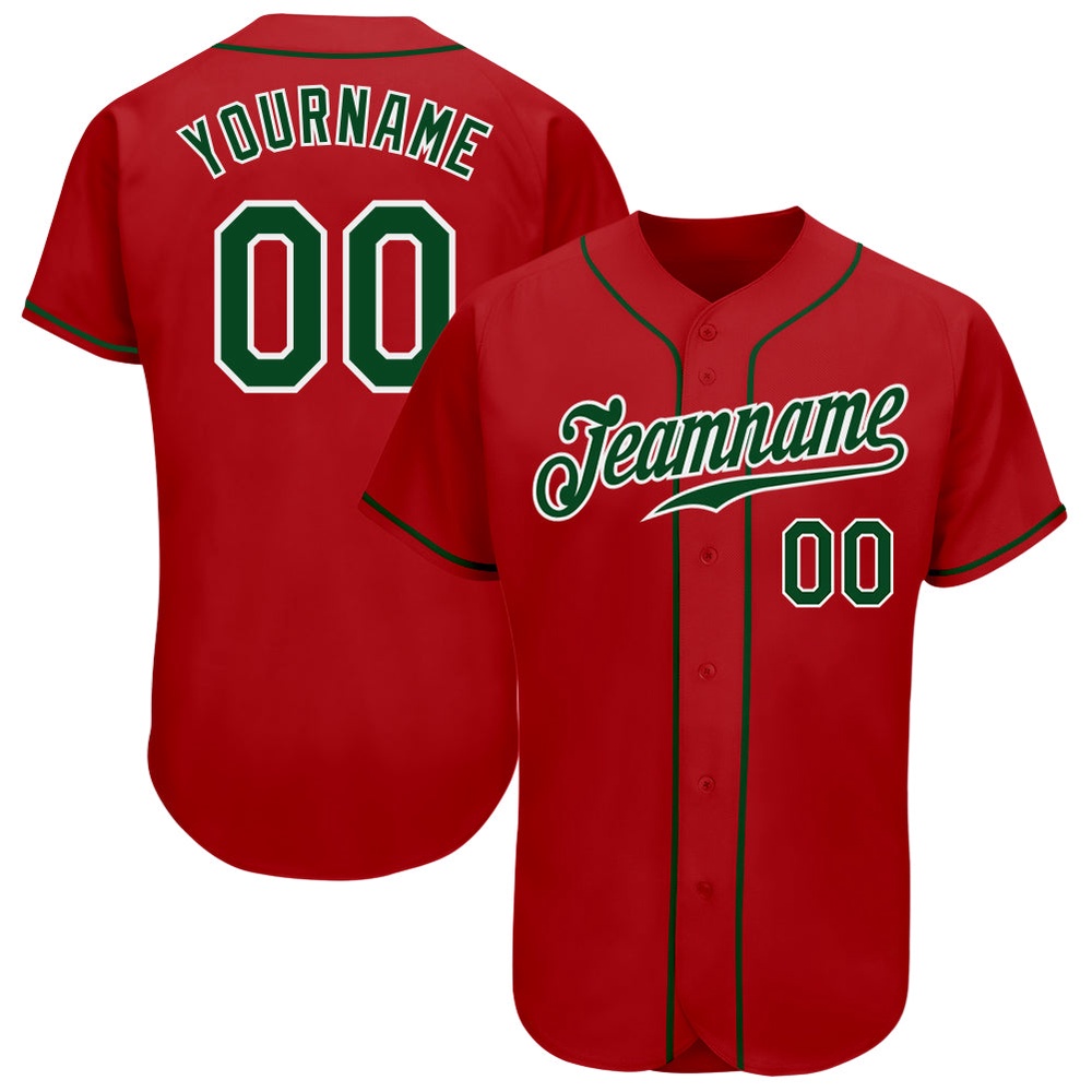 Red Green-White Authentic Baseball Jersey, Custom Baseball Jersey, Personalized Sport Jersey