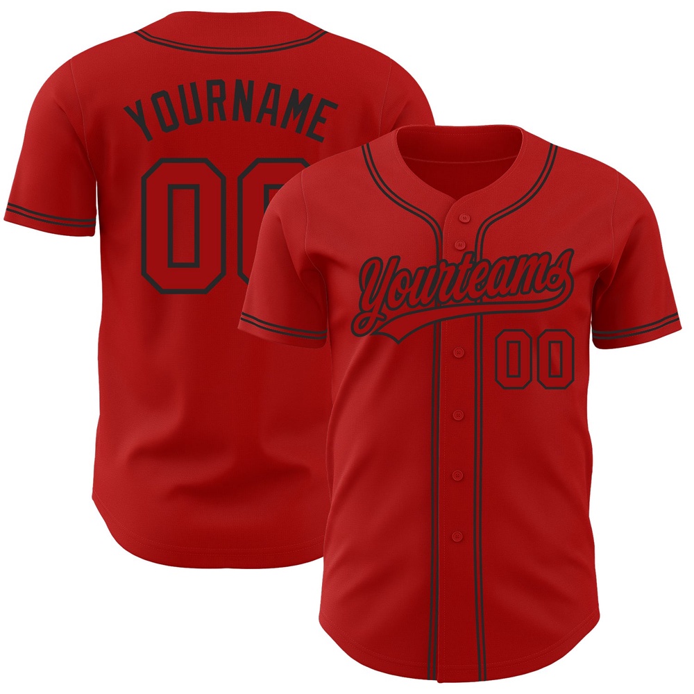 Red Red-Black Authentic Baseball Jersey, Custom Baseball Jersey, Personalized Sport Jersey