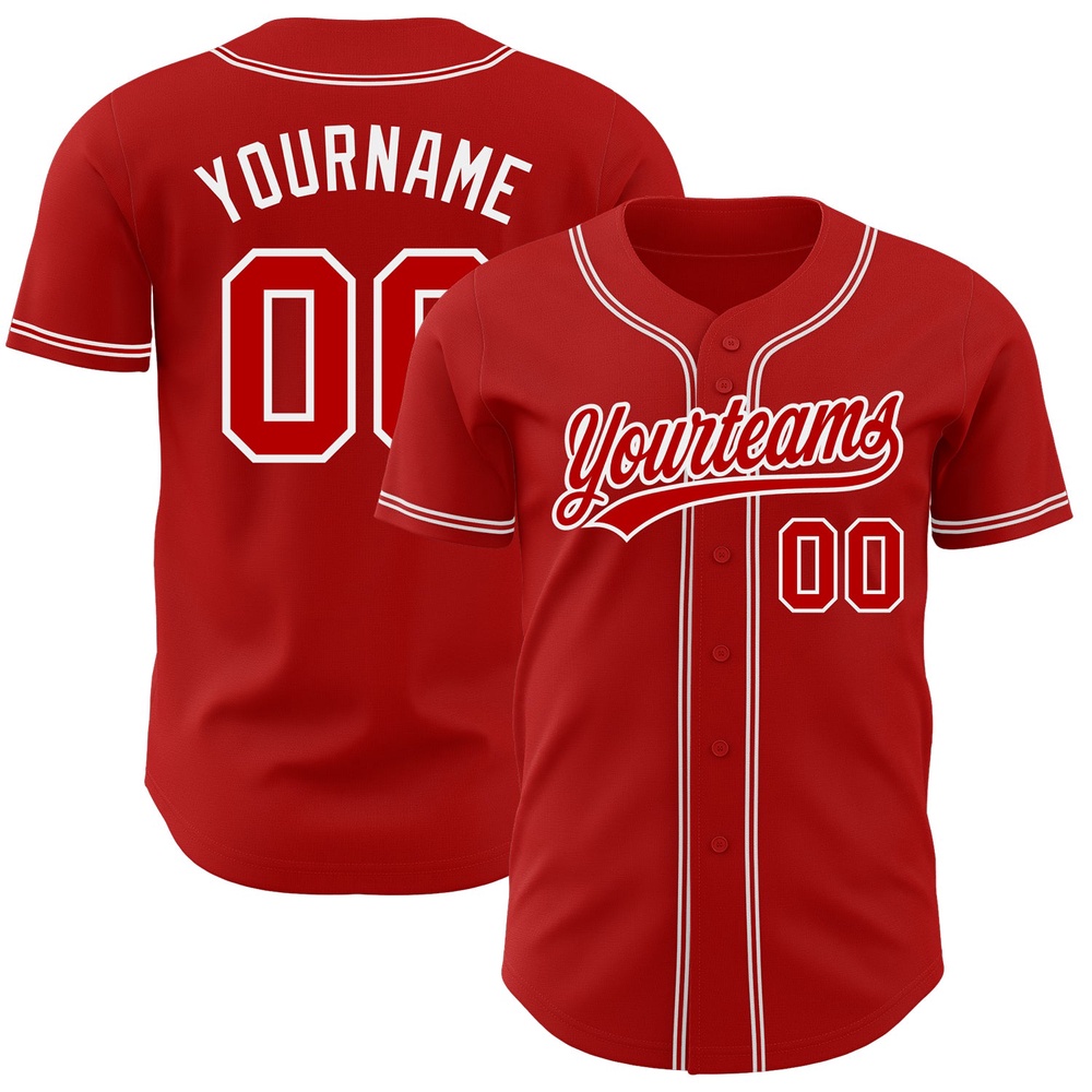 Red Red-White Authentic Baseball Jersey, Custom Baseball Jersey, Personalized Sport Jersey