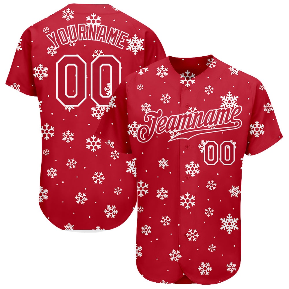 Red Red-White Christmas 3D Authentic Baseball Jersey, Custom Baseball Jersey, Personalized Sport Jersey