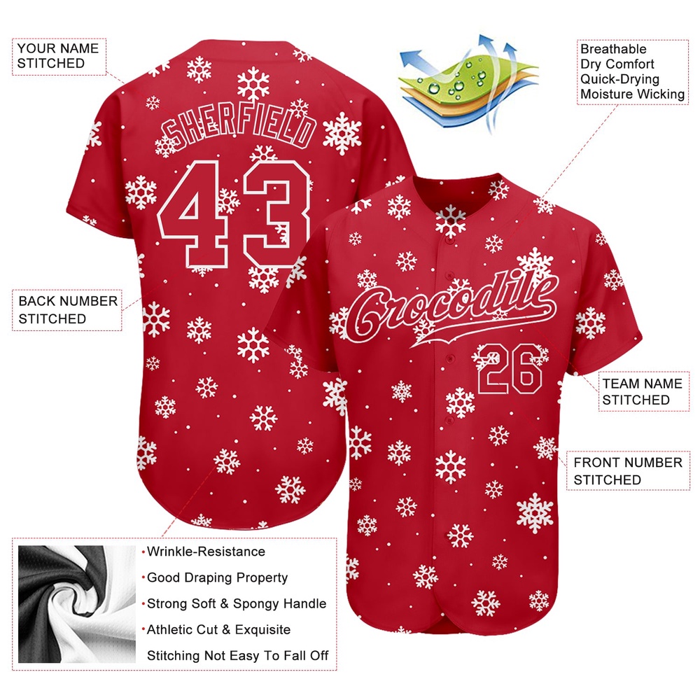 Red Red-White Christmas 3D Authentic Baseball Jersey, Custom Baseball Jersey, Personalized Sport Jersey