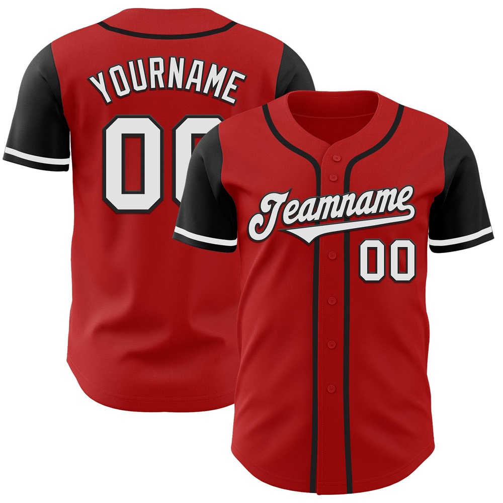 Red White-Black Authentic Two Tone Baseball Jersey, Custom Baseball Jersey, Personalized Sport Jersey