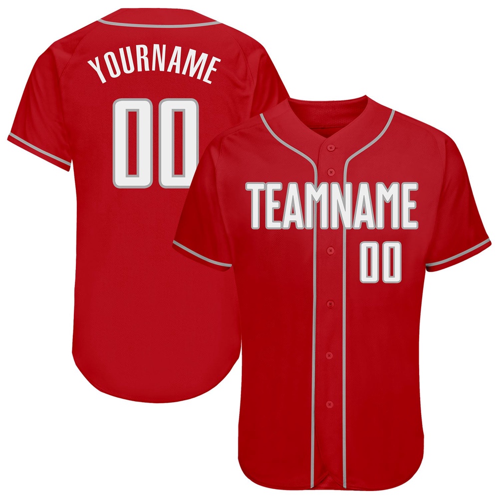 Red White-Gray Authentic Baseball Jersey, Custom Baseball Jersey, Personalized Sport Jersey