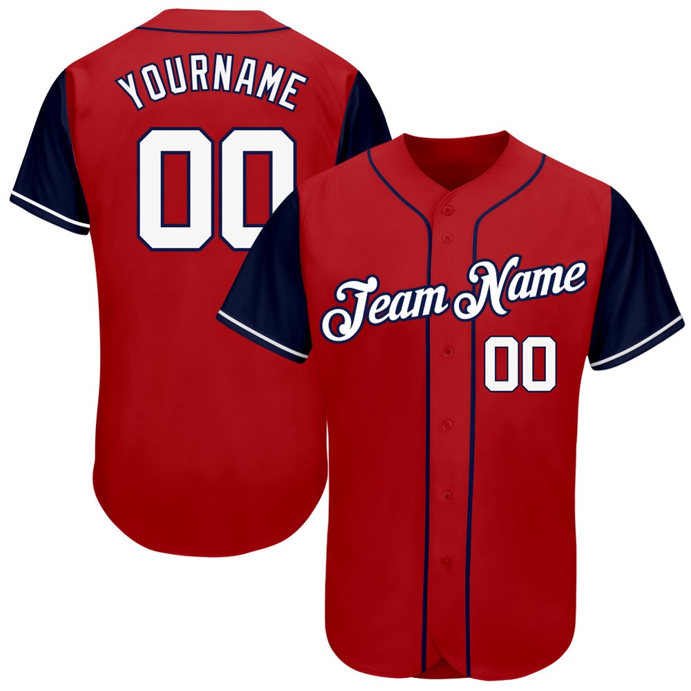 Red White-Navy Authentic Two Tone Baseball Jersey, Custom Baseball Jersey, Personalized Sport Jersey
