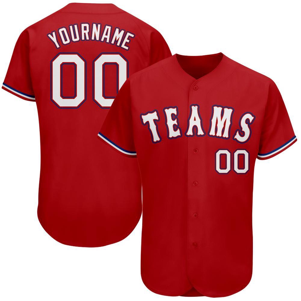 Red White-Royal Authentic Baseball Jersey, Custom Baseball Jersey, Personalized Sport Jersey