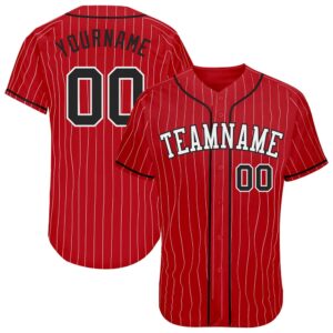 Red White Pinstripe Black-White Authentic Baseball Jersey,&hellip;
