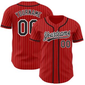 Red White Pinstripe Black Authentic Baseball Jersey,&hellip;