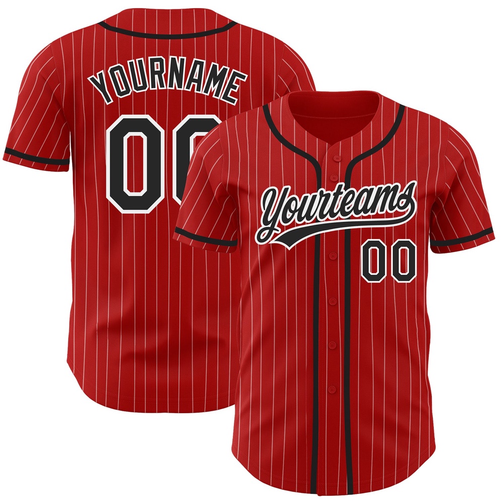 Red White Pinstripe Black Authentic Baseball Jersey, Custom Baseball Jersey, Personalized Sport Jersey