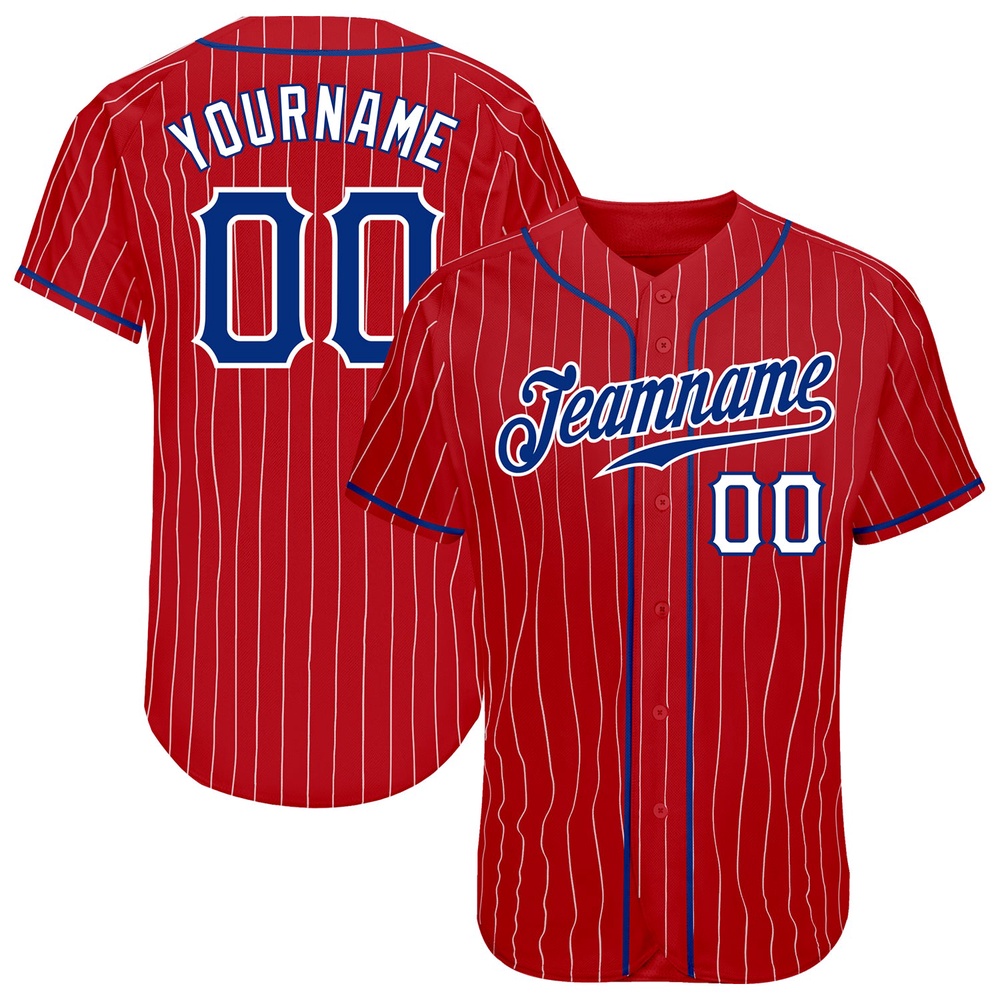 Red White Pinstripe Royal-White Authentic Baseball Jersey, Custom Baseball Jersey, Personalized Sport Jersey