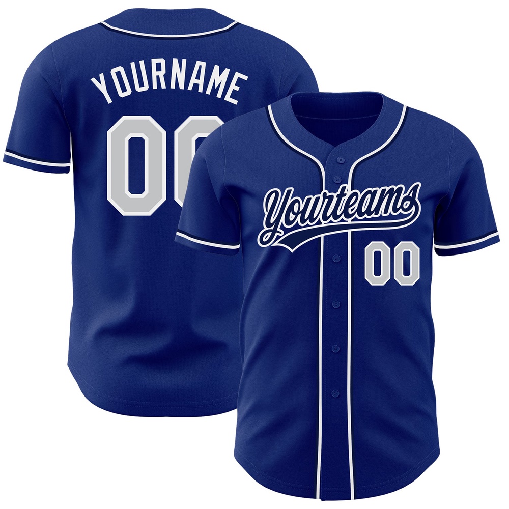 Royal Gray-White Authentic Baseball Jersey, Custom Baseball Jersey, Personalized Sport Jersey
