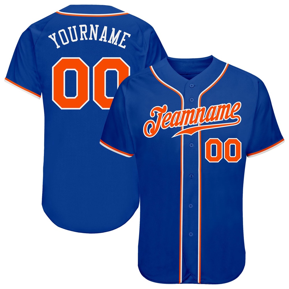 Royal Orange-White Authentic Baseball Jersey, Custom Baseball Jersey, Personalized Sport Jersey