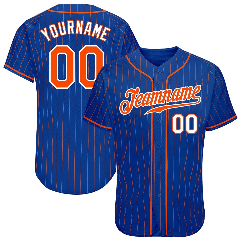 Royal Orange Pinstripe Orange-White Authentic Baseball Jersey, Custom Baseball Jersey, Personalized Sport Jersey