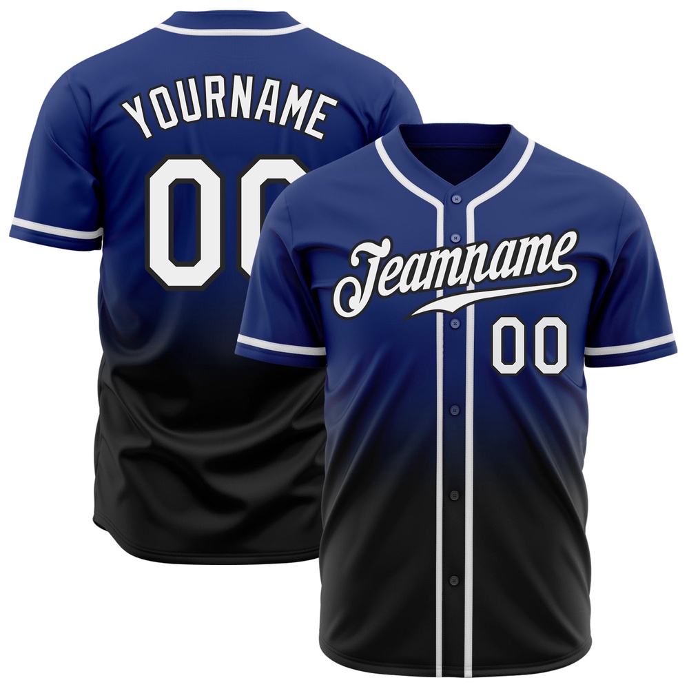 Royal White-Black Authentic Fade Fashion Baseball Jersey, Custom Baseball Jersey, Personalized Sport Jersey