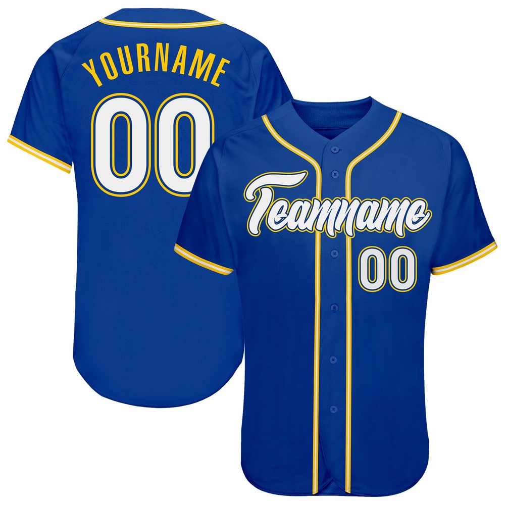 Royal White-Gold Authentic Baseball Jersey, Custom Baseball Jersey, Personalized Sport Jersey