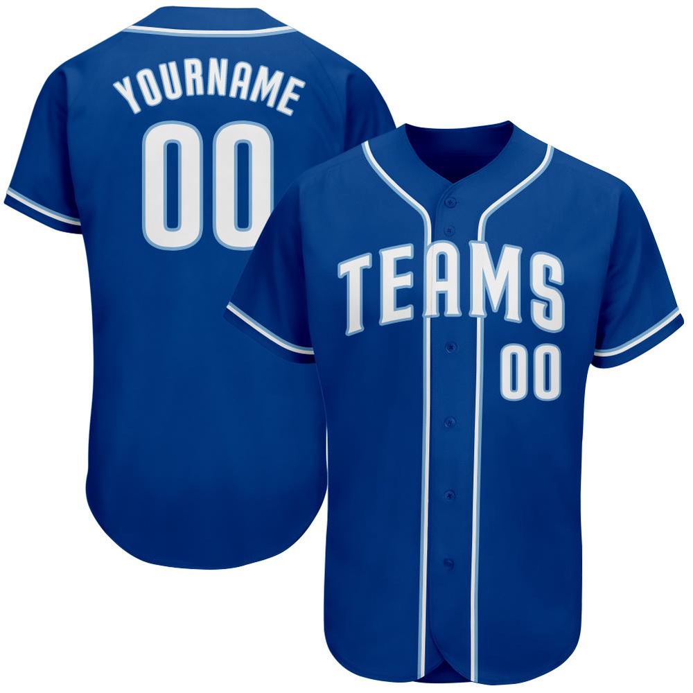 Royal White-Light Blue Authentic Baseball Jersey, Custom Baseball Jersey, Personalized Sport Jersey