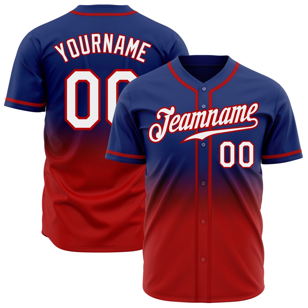 Royal White-Red Authentic Fade Fashion Baseball Jersey, Custom Baseball Jersey, Personalized Sport Jersey