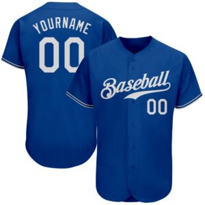Royal White Authentic Baseball Jersey, Custom Baseball&hellip;