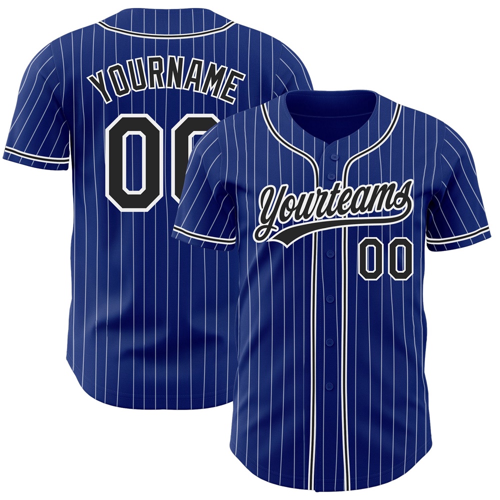 Royal White Pinstripe Black Authentic Baseball Jersey, Custom Baseball Jersey, Personalized Sport Jersey
