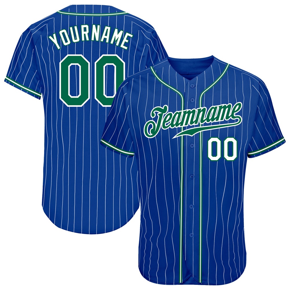 Royal White Pinstripe Kelly Green-White Authentic Baseball Jersey, Custom Baseball Jersey, Personalized Sport Jersey