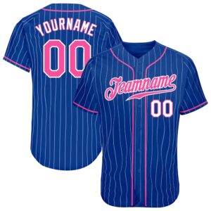 Royal White Pinstripe Pink-White Authentic Baseball Jersey,&hellip;