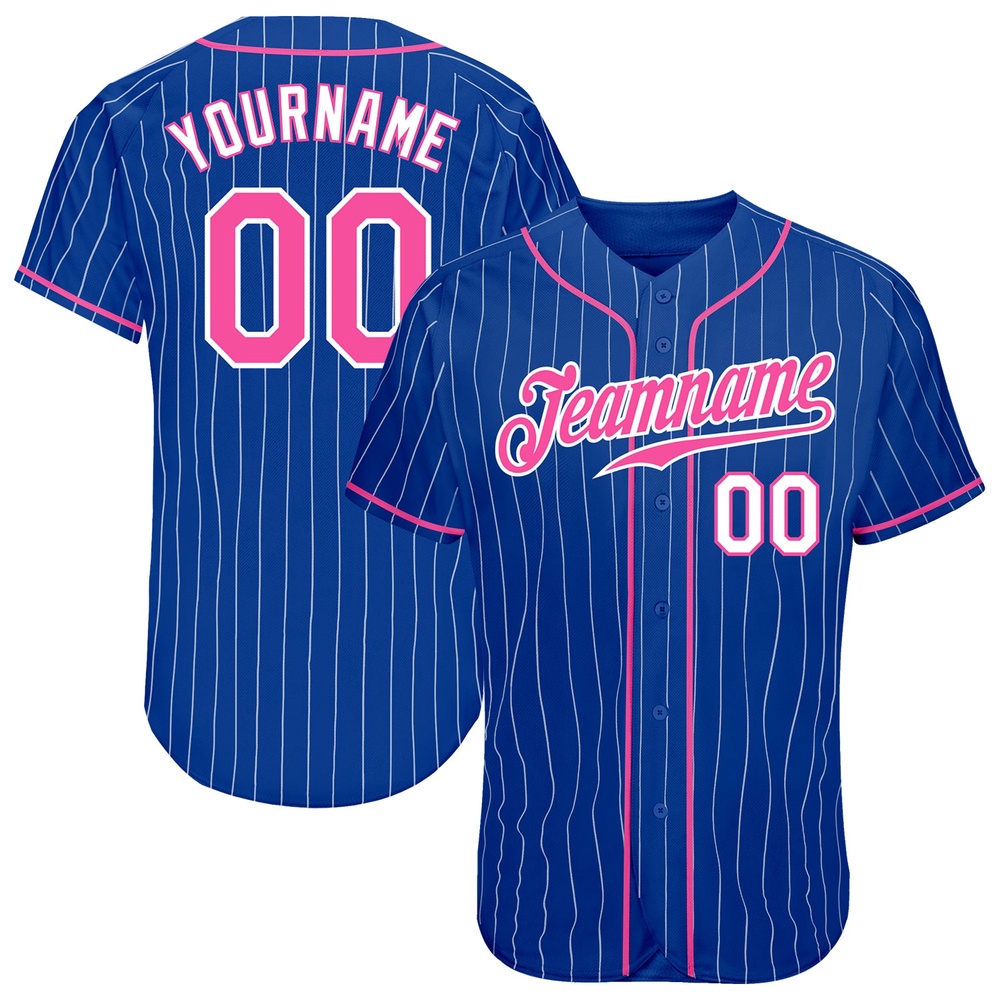 Royal White Pinstripe Pink-White Authentic Baseball Jersey, Custom Baseball Jersey, Personalized Sport Jersey