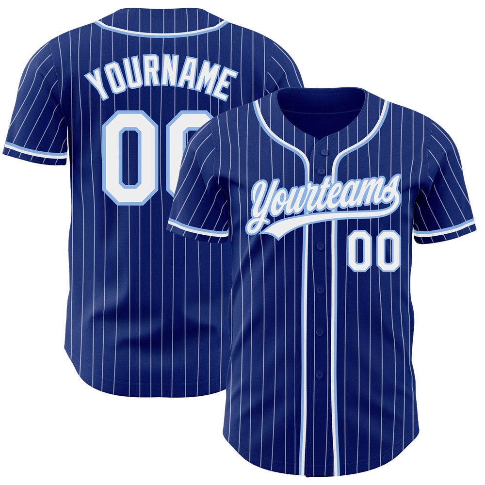 Royal White Pinstripe White-Light Blue Authentic Baseball Jersey, Custom Baseball Jersey, Personalized Sport Jersey
