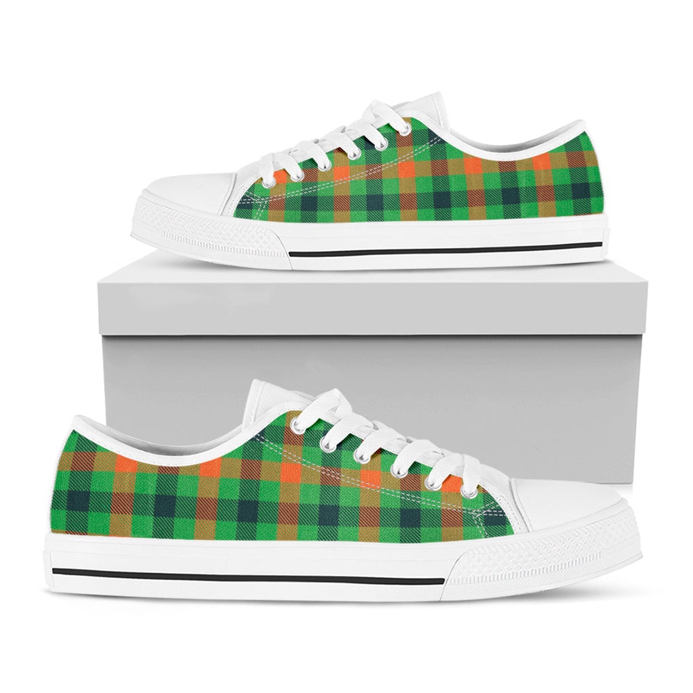 Saint Patrick’s Day Buffalo Plaid Print White Low Top Shoes, St Patricks Day Low Top, St Patrick Day Sneaker