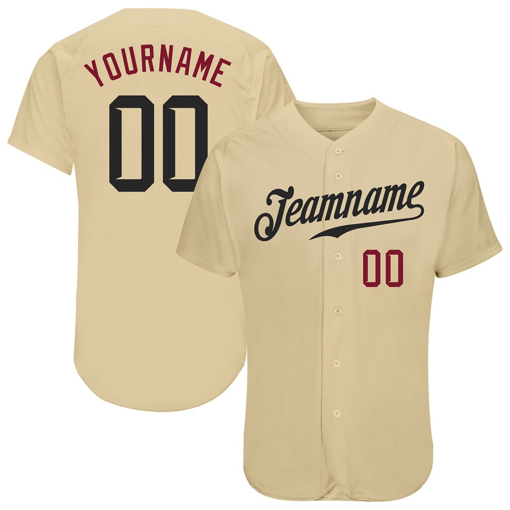 Sand Black-Crimson Authentic Baseball Jersey, Custom Baseball Jersey, Personalized Sport Jersey