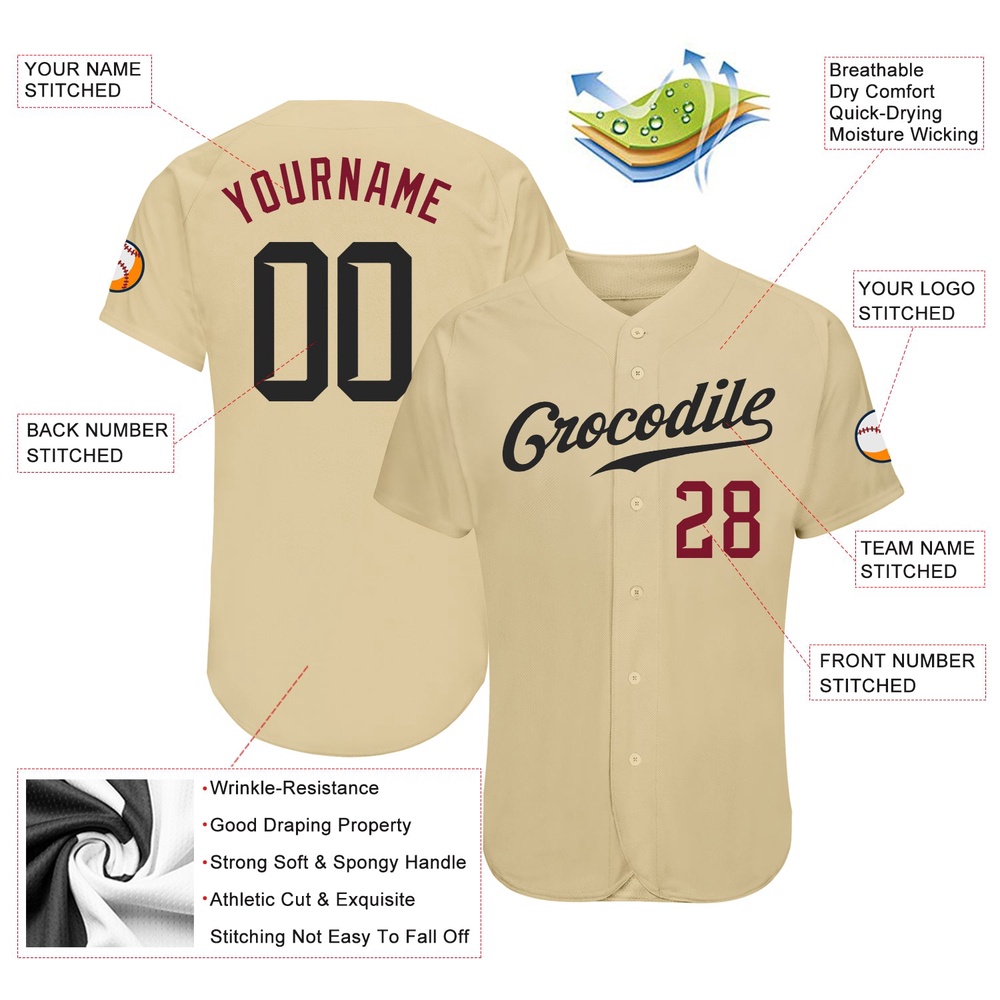 Sand Black-Crimson Authentic Baseball Jersey, Custom Baseball Jersey, Personalized Sport Jersey