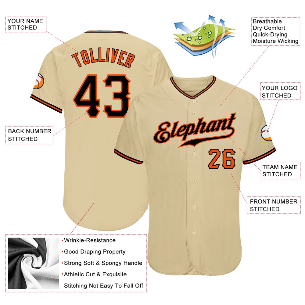 Sand Black-Orange Authentic Baseball Jersey, Custom Baseball Jersey, Personalized Sport Jersey
