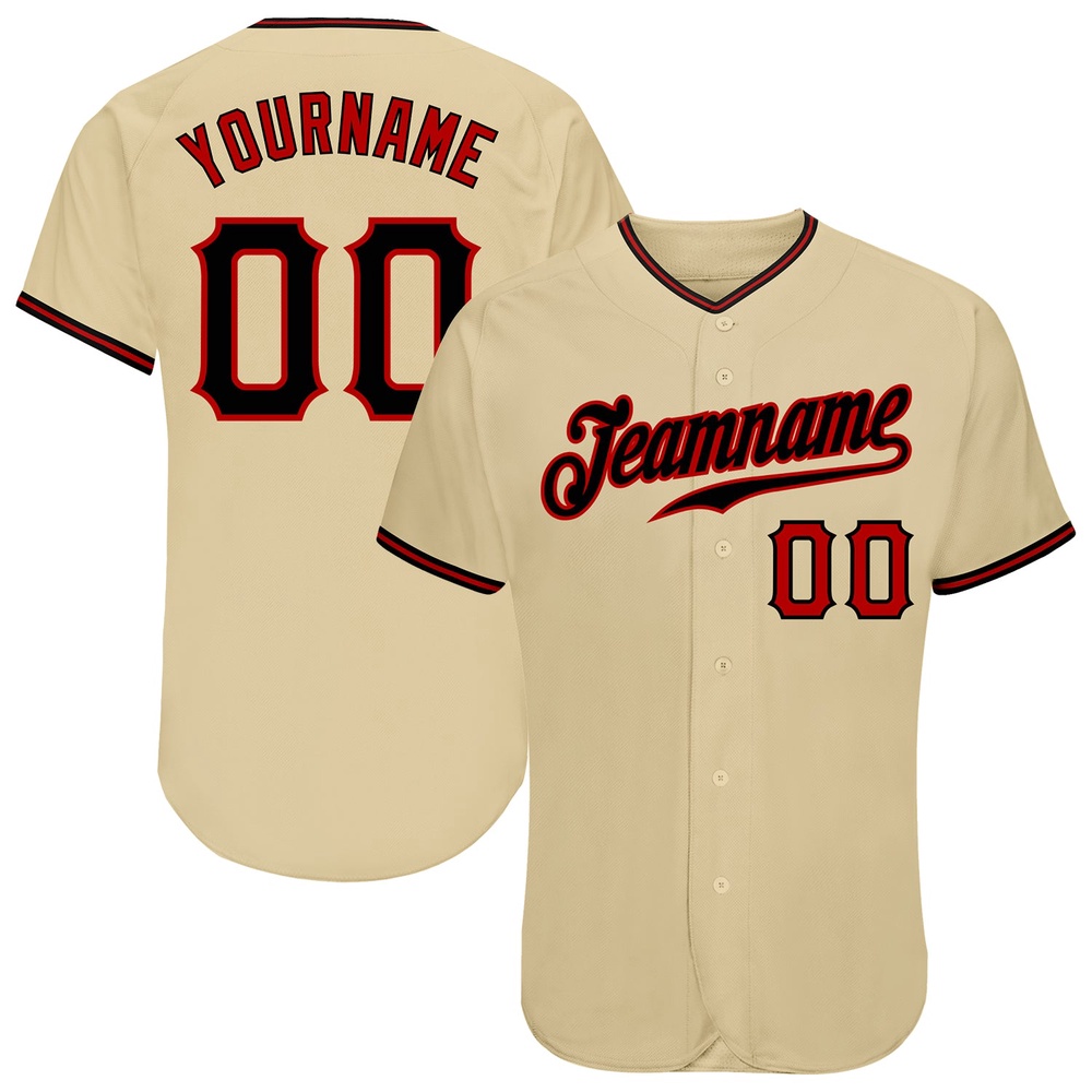 Sand Black-Red Authentic Baseball Jersey, Custom Baseball Jersey, Personalized Sport Jersey