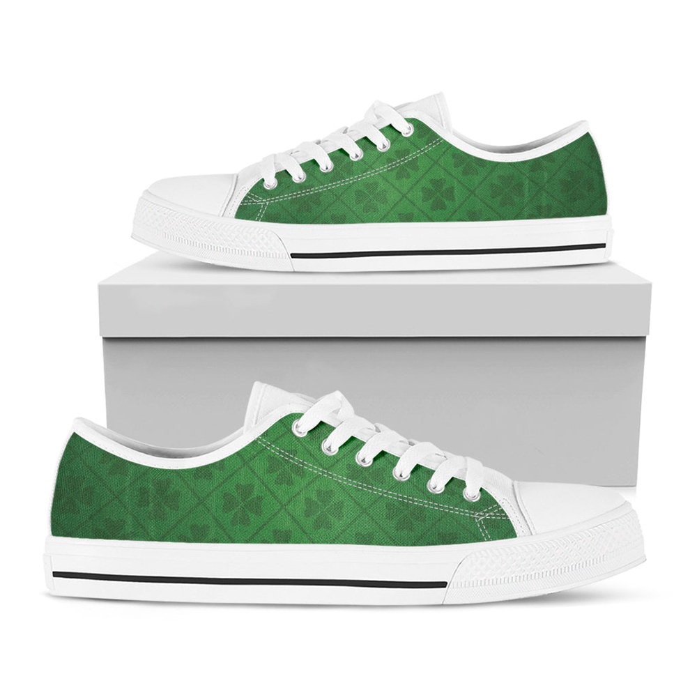 Shamrock St. Patrick’s Day Pattern Print White Low Top Shoes, St Patricks Day Low Top, St Patrick Day Sneaker
