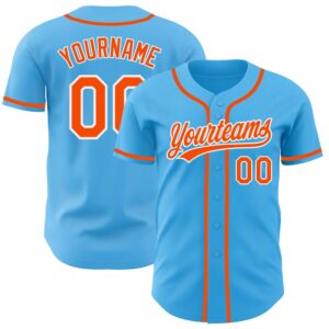 Sky Blue Orange-White Authentic Baseball Jersey, Custom&hellip;